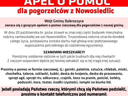 Pomóżcie pogorzelcom z Nowosiedlic!