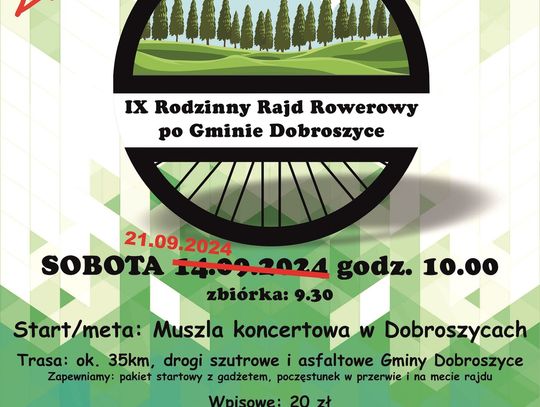 Rodzinny Rajd Rowerowy został przeniesiony