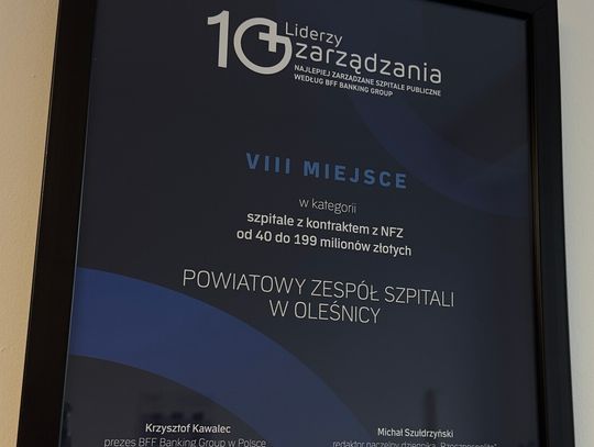 Powiatowy Zespół Szpitali w Oleśnicy ósmy w Rankingu „Liderzy Zarządzania 2025”
