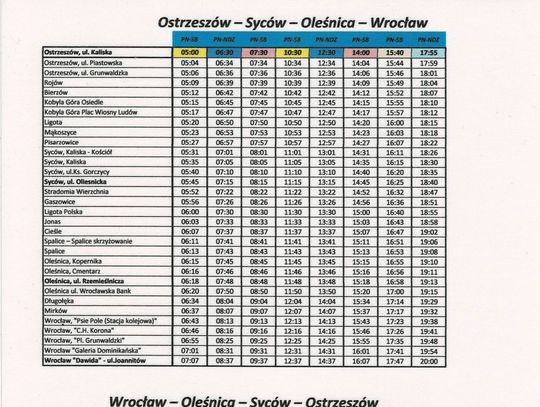 Jest nowy rozkład na trasie Ostrzeszów – Syców – Oleśnica – Wrocław