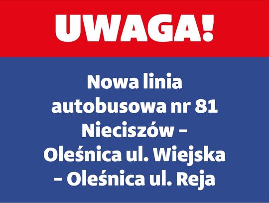 Nowa linia 81 rusza w Oleśnicy: specjalny autobus dla uczniów SP nr 8 w czasie remontu Nowa linia 81 rusza w Oleśnicy: specjalny autobus dla uczniów SP nr 8 w czasie remontu