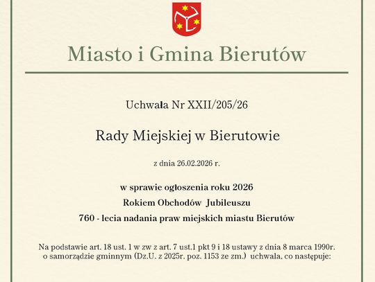 Bierutów oficjalnie wkracza w Rok Jubileuszu!