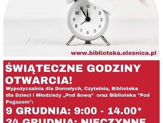 Biblioteka w Oleśnicy zaprasza przed świętami i po nich