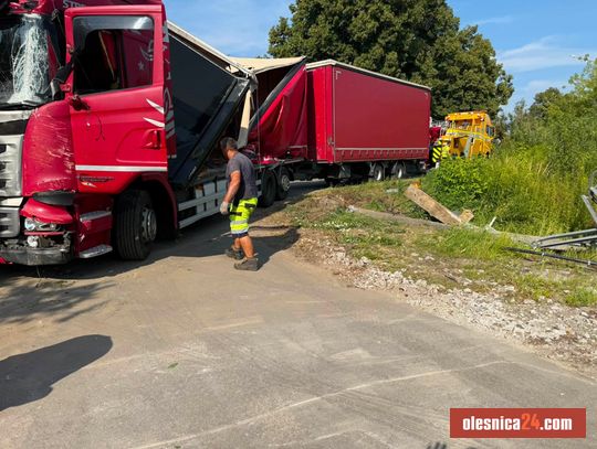 Ciężarówka staranowała słup i wjechała na posesję