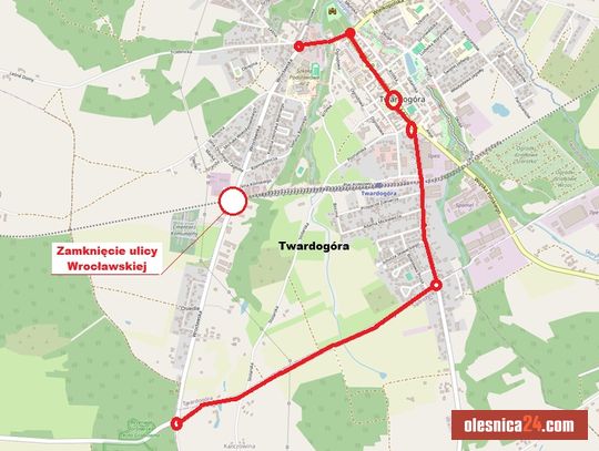 Droga zamknięta! Duże utrudnienia na Wrocławskiej w Twardogórze od 23 czerwca