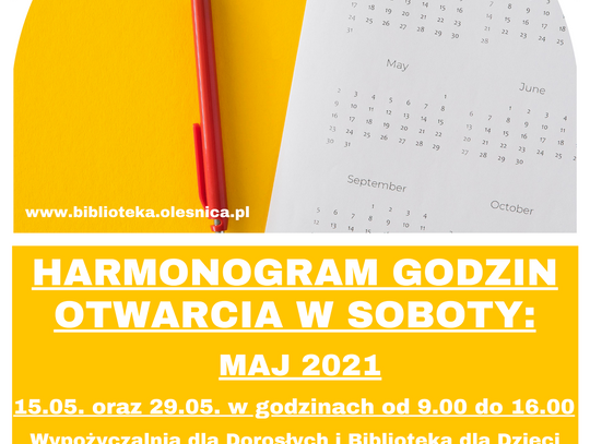 Harmonogram godzin otwarcia oleśnickich bibliotek w soboty