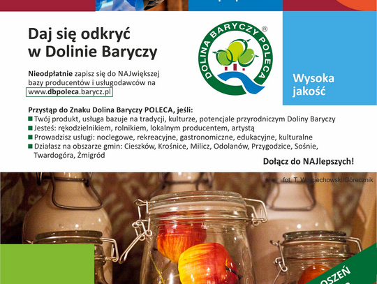Jubileuszowa edycja Znaku Dolina Baryczy poleca - zgłoś swój produkt, usługę!