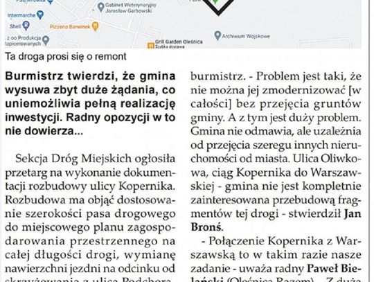 Kiedy remont ulicy Kopernika w Oleśnicy i co z połączeniem z Warszawską? 