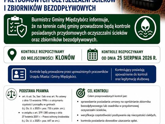 Kontrole przydomowych oczyszczalni i szamb w gminie Międzybórz. Urząd apeluje do mieszkańców