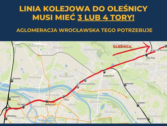 Linia kolejowa do Oleśnicy musi mieć 3 lub 4 tory!