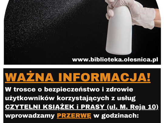 Od poniedziałku przerwa w czytelni Oleśnickiej Biblioteki Publicznej