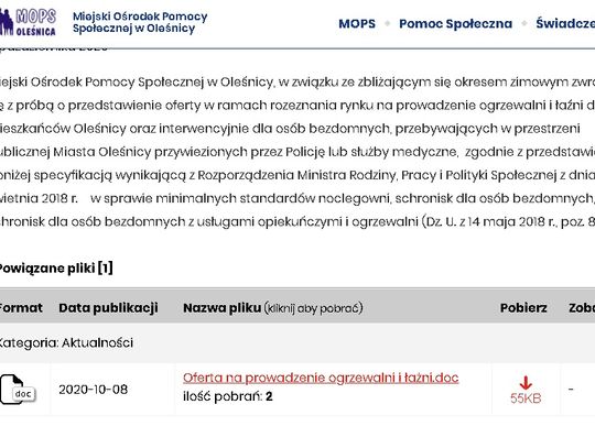 Ogrzewalnię przejmą Służby Ratownicze z Oleśnicy
