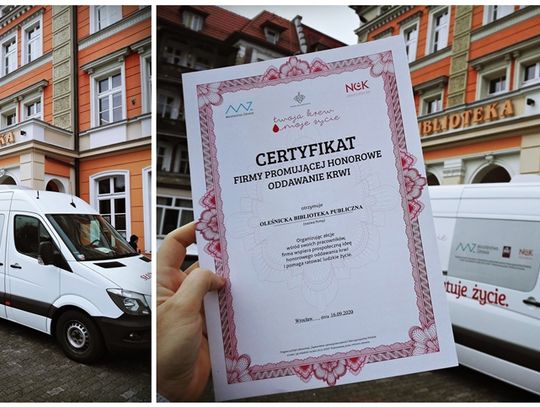 Oleśnicka Biblioteka Publiczna wyróżniona za pobór krwi
