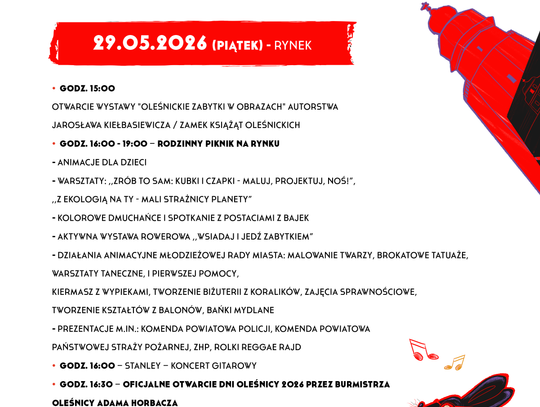 Repertuar Dni Oleśnicy na piątek Repertuar Dni Oleśnicy na piątek
