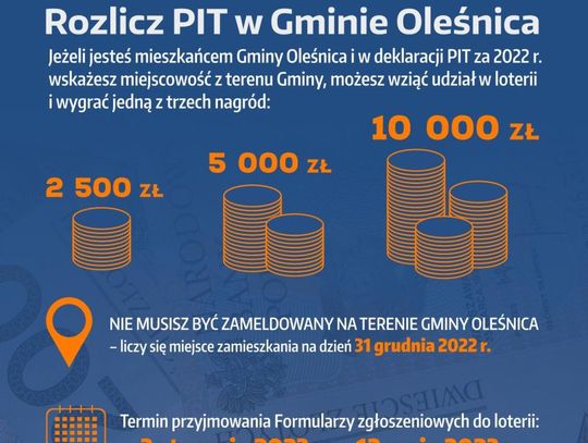 Rusza druga edycja loterii „Rozlicz PIT w Gminie Oleśnica"