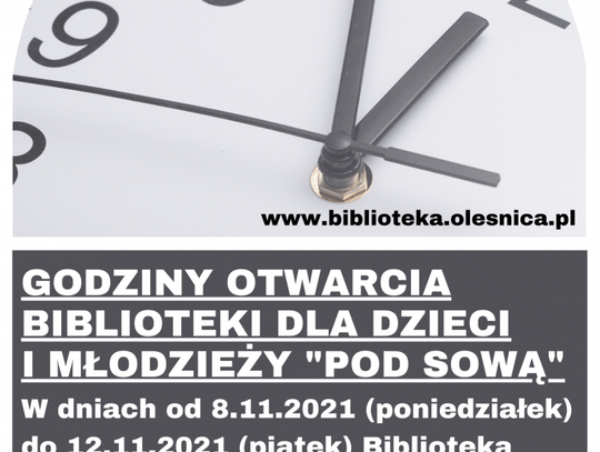 Skrócone godziny pracy w Bibliotece dla Dzieci i Młodzieży "Pod Sową"