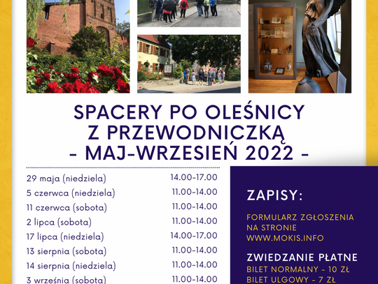 Spacery po Oleśnicy z przewodniczką - zapisy na terminy majowo-czerwcowe