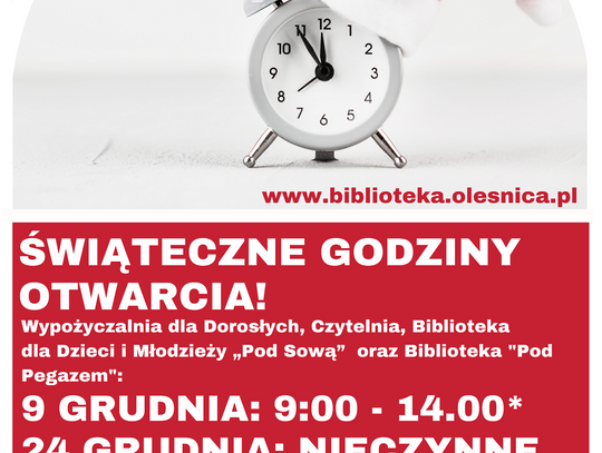 Świąteczne godziny otwarcia bibliotek w Oleśnicy