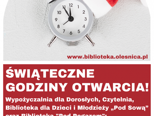 Świąteczne godziny pracy biblioteki w Oleśnicy