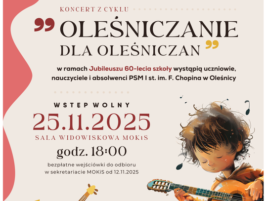 Szkoła Muzyczna w Oleśnicy zaprasza na koncert jubileuszowy