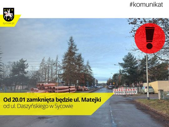 Ulica Matejki będzie zamknięta od skrzyżowania z Daszyńskiego 