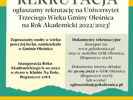 UTW Gminy Oleśnica – ruszyła rekrutacja