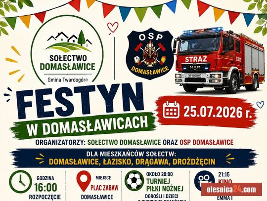 W Domasławicach szykuje się wielki festyn! Będzie piana party, kino pod chmurką i turniej o… skrzynkę oranżady