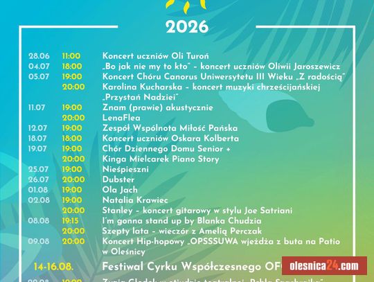 Wakacyjne Patio 2026 w Oleśnicy: Największa letnia scena pod gołym niebem rusza pełną parą