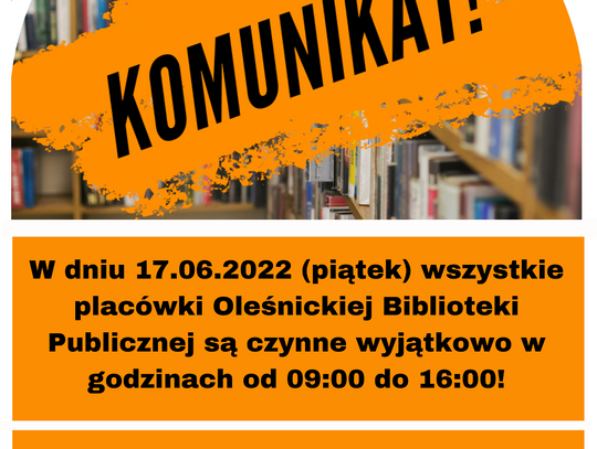 Ważna informacja dla czytelników biblioteki w Oleśnicy