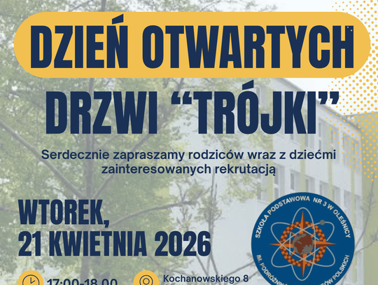 Zobacz, gdzie Twoje dziecko może rozwinąć skrzydła Dzień Otwarty w SP3 Oleśnica już 21 kwietnia
