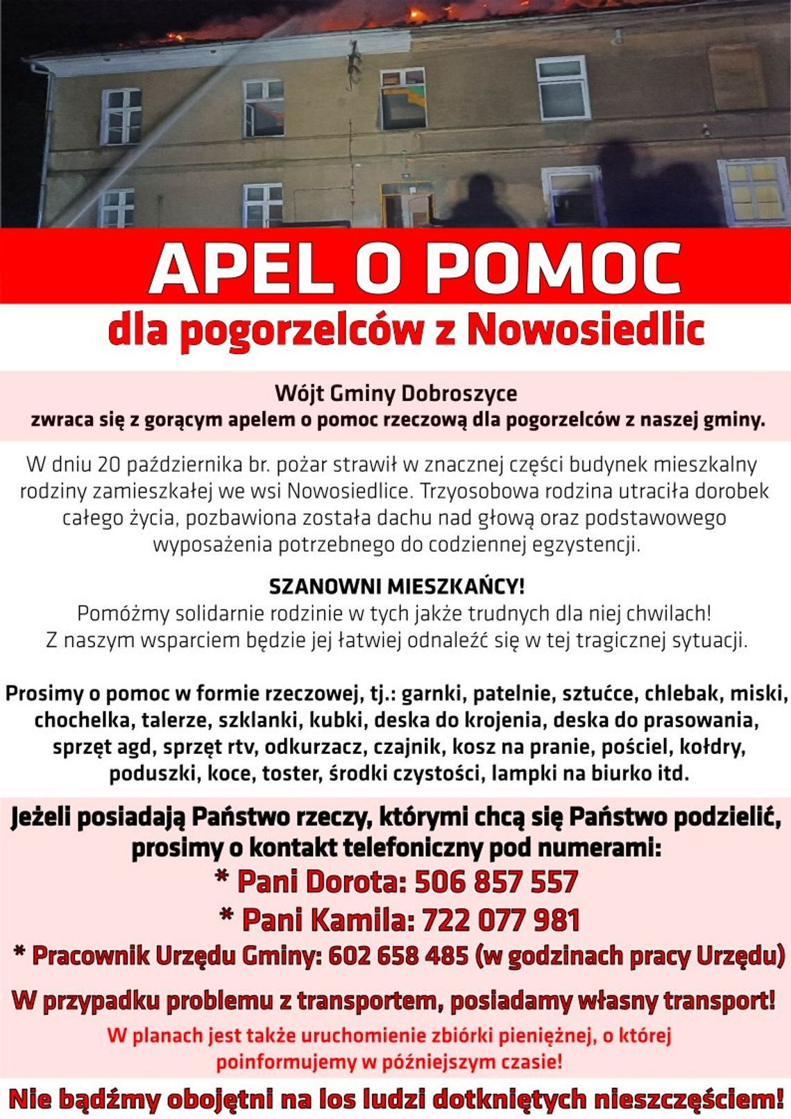 Pomóżcie pogorzelcom z Nowosiedlic!