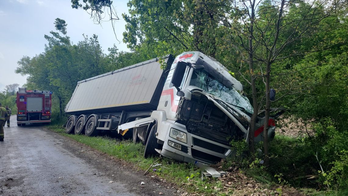 Pijany kierowca ciężarówki uderzył w drzewo