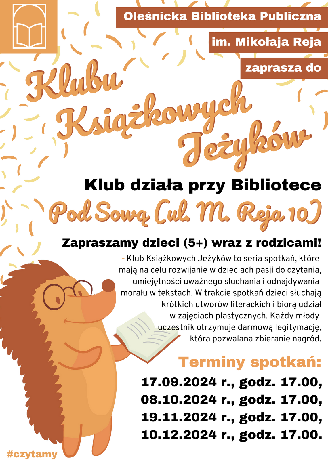 Rozpoczynają się spotkania Klubu Książkowych Jeżyków