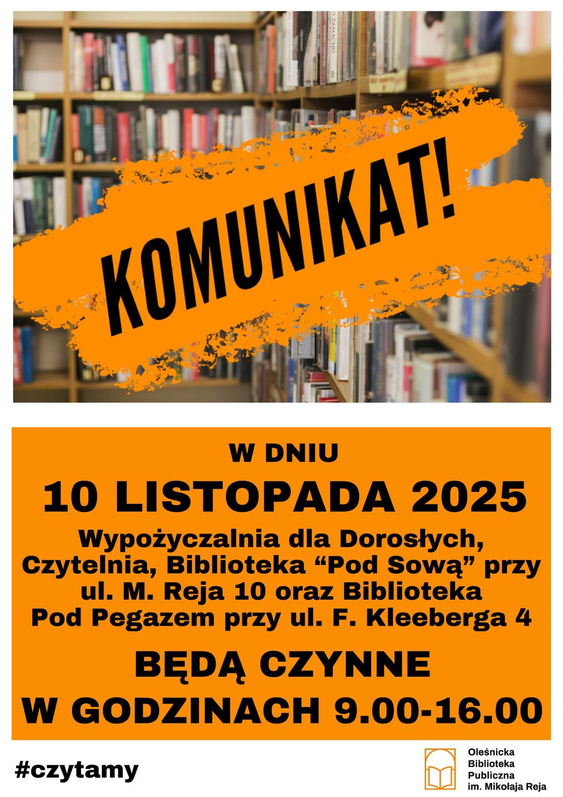 Zmiana godzin otwarcia biblioteki Zmiana godzin otwarcia biblioteki