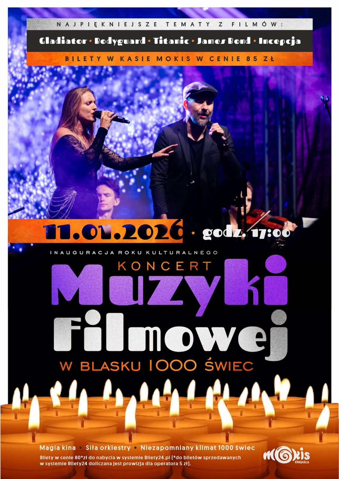 Koncert Muzyki Filmowej w blasku 1000 świec w Oleśnicy