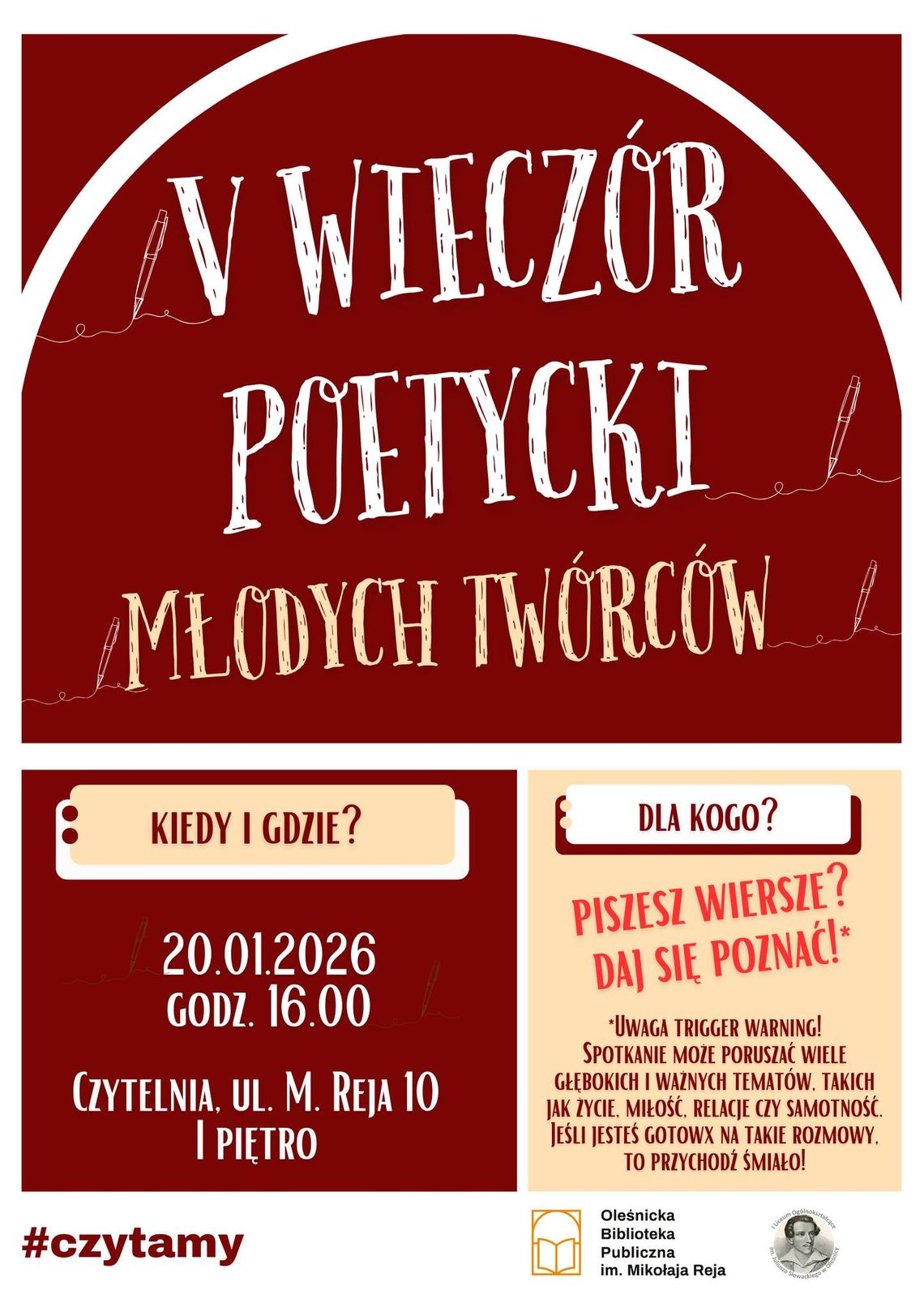 Piąty Wieczór Poetycki Młodych Twórców w Oleśnicy: Gdzie wiersze budzą rozmowy o wolności i marzeniach