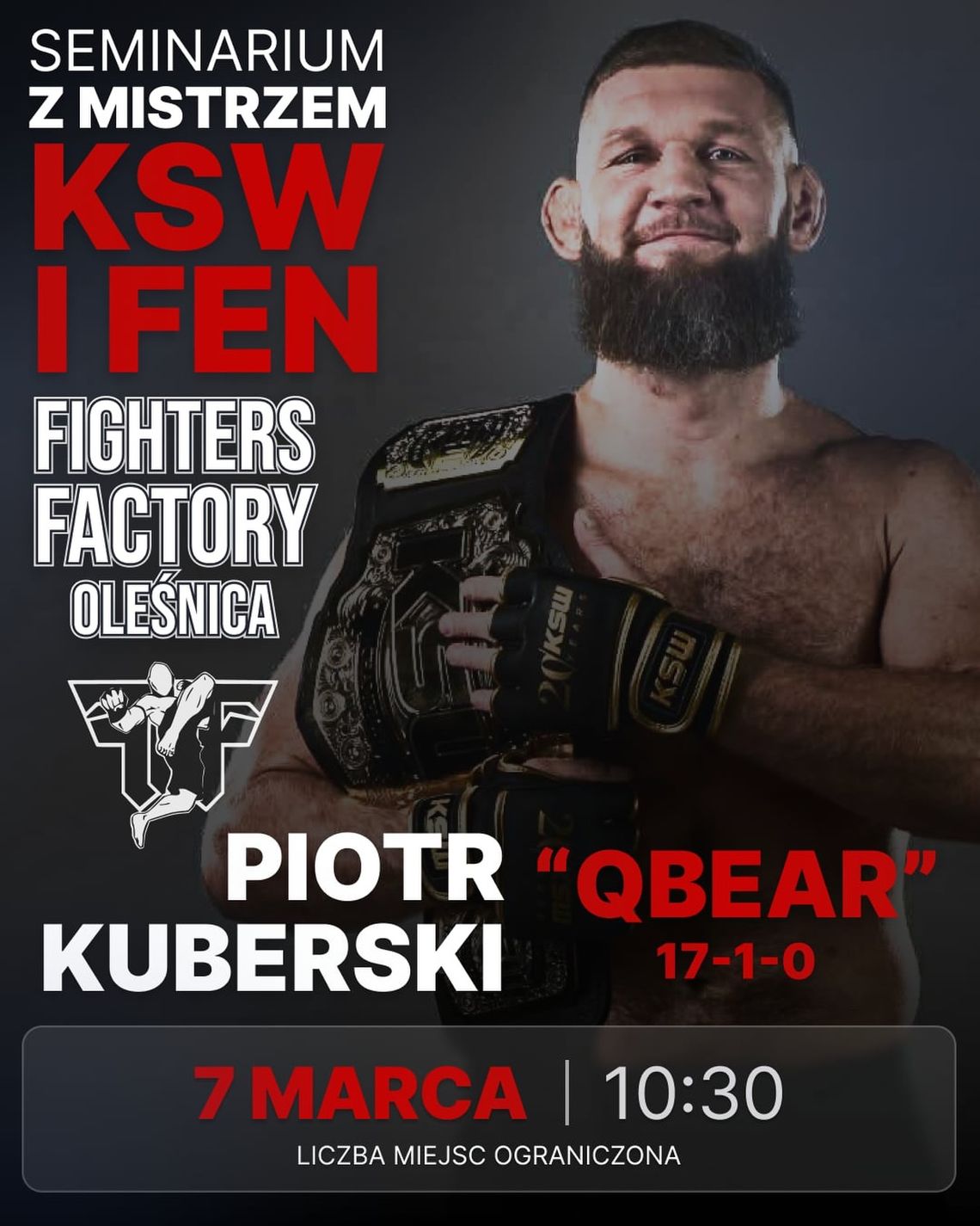 Mistrz KSW I FEN w Oleśnicy. Piotr „Qbear” Kuberski poprowadzi seminarium MMA