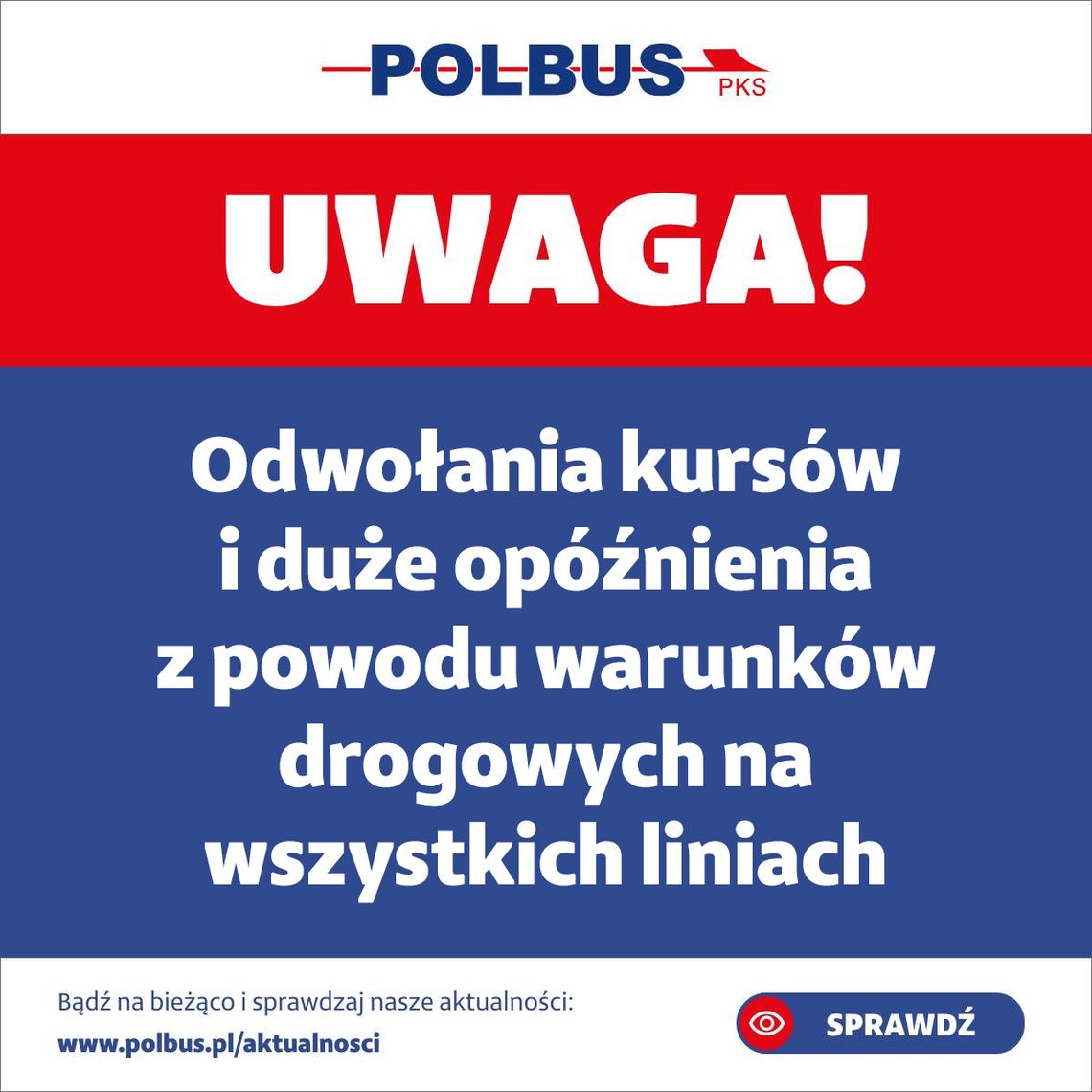 Duże opóźnienia i odwołania kursów Polbus-PKS – winne marznące opady i gołoledź na Dolnym Śląsku
