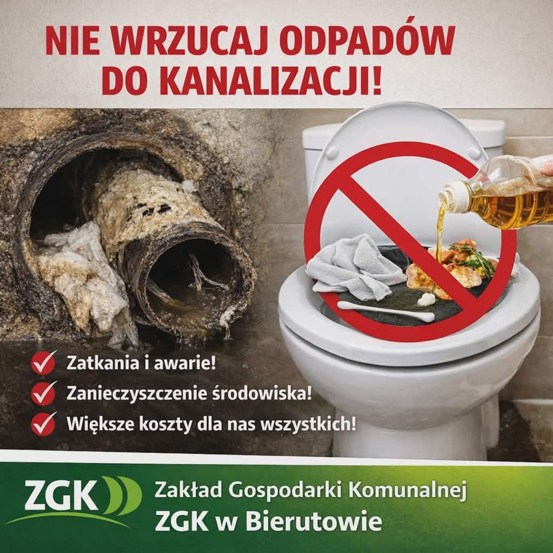 ZGK apeluje – nie wrzucajcie niczego do toalety oprócz papieru toaletowego!