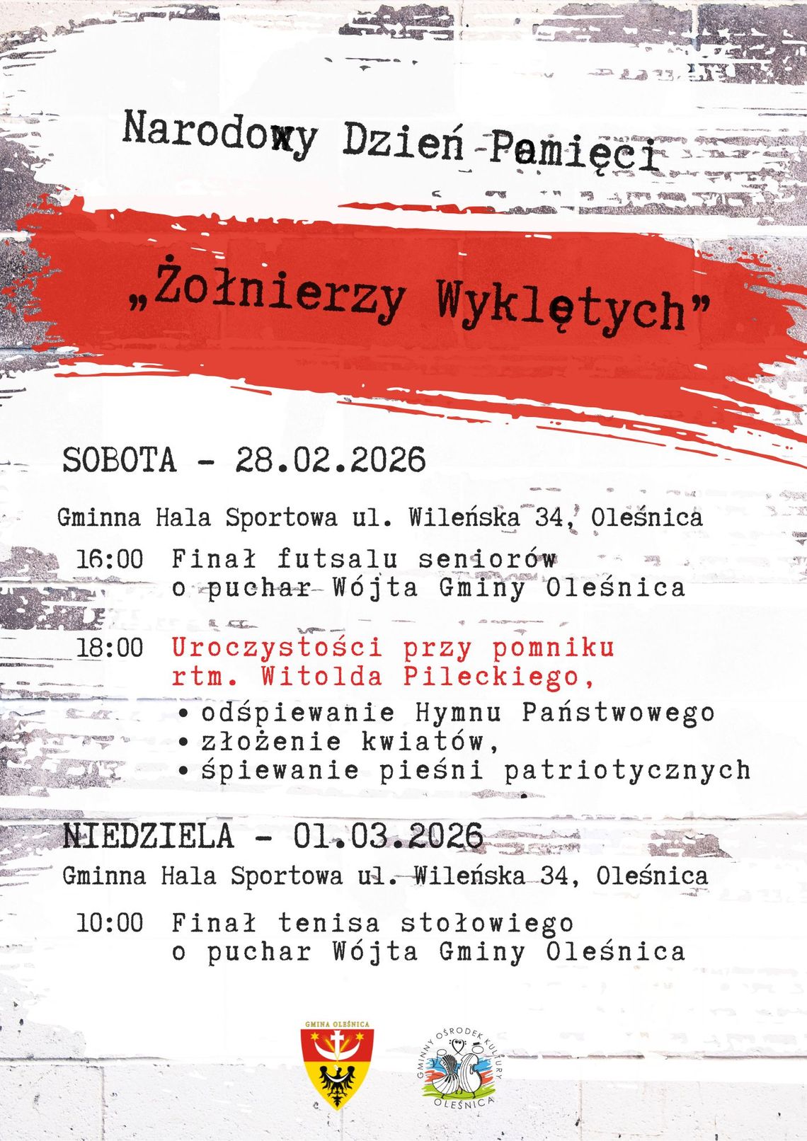 Narodowy Dzień Pamięci Żołnierzy Wyklętych w Gminie Oleśnica - hołd rtm. Witoldowi Pileckiemu Narodowy Dzień Pamięci Żołnierzy Wyklętych w Gminie Oleśnica - hołd rtm. Witoldowi Pileckiemu