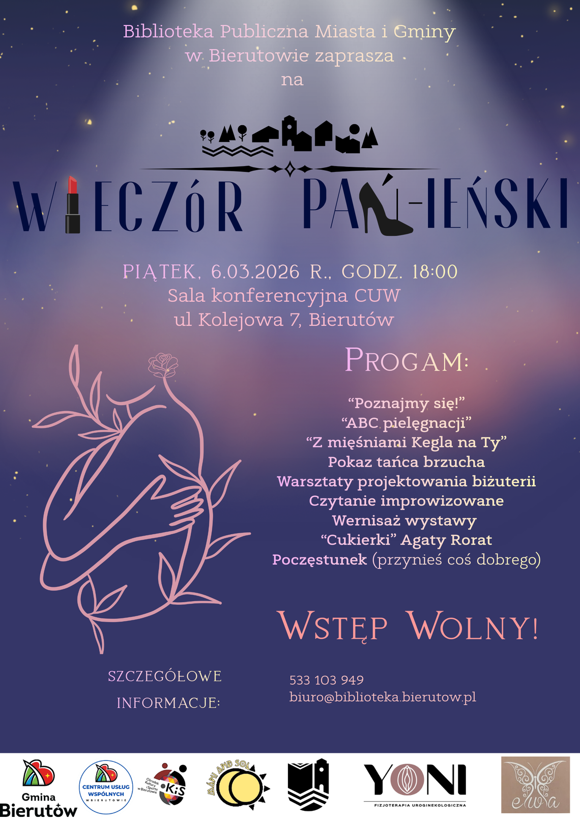 Wieczór PAŃ-ieński w Bibliotece w Bierutowie – kobieca moc, taniec brzucha, biżuteria DIY i sekrety Kegla