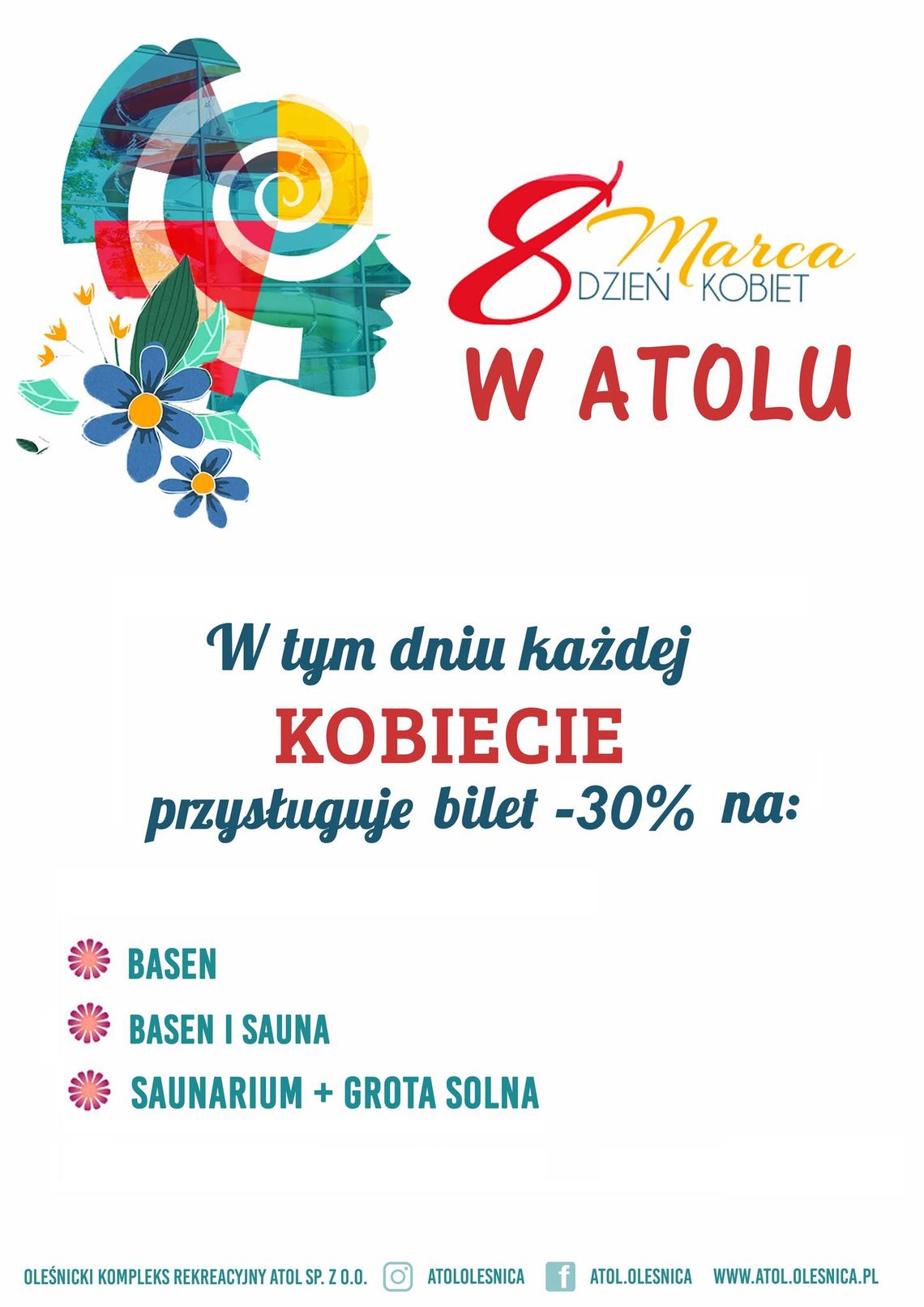Dzień Kobiet w Atolu Oleśnica: -30% na basen, saunę i grotę solną
