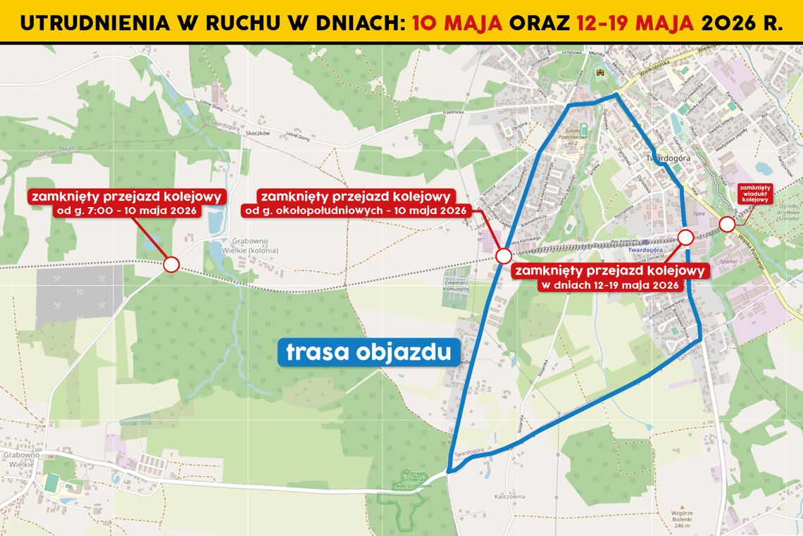 Uwaga kierowcy! Zamknięcia dróg w Twardogórze i Grabownie Wielkim – sprawdź terminy objazdów