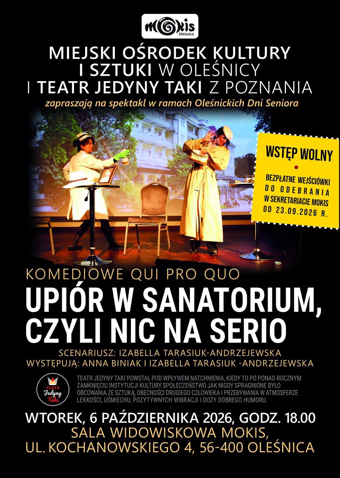 „Upiór w sanatorium, czyli nic na serio” – teatralna dawka humoru w Oleśnicy „Upiór w sanatorium, czyli nic na serio” – teatralna dawka humoru w Oleśnicy