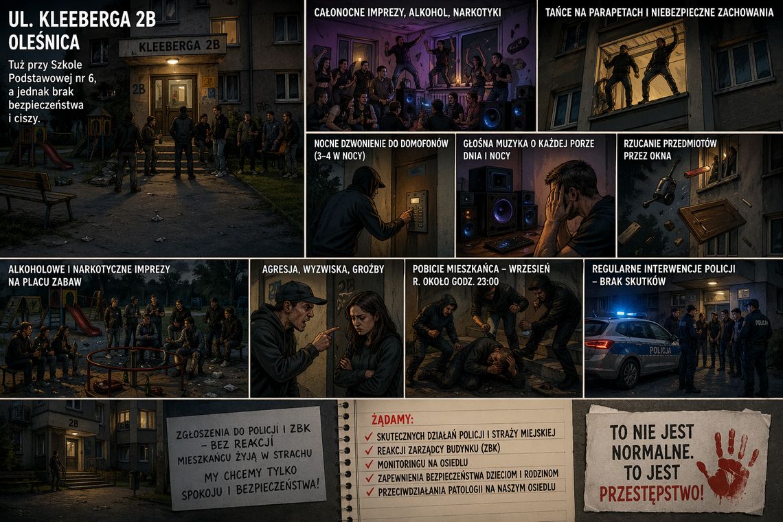 Alkohol, narkotyki i nocne awantury na Kleeberga w Oleśnicy (WIDEO)