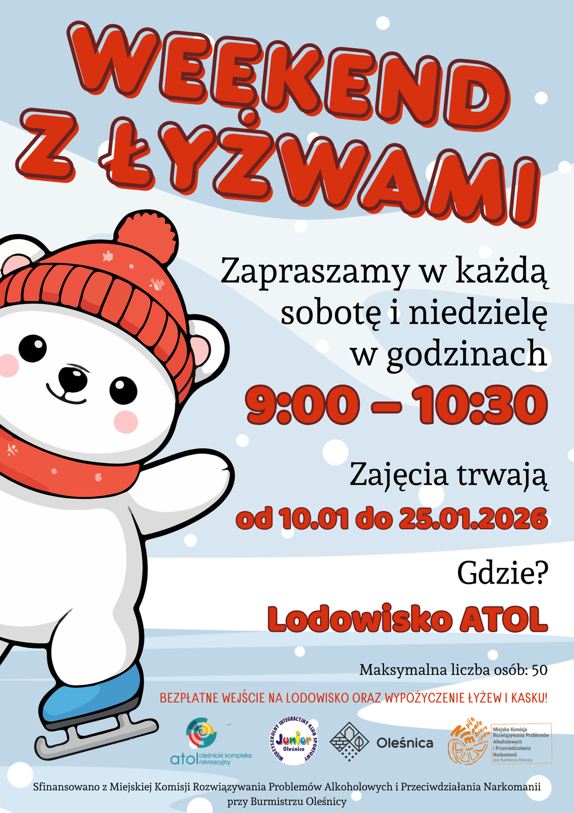Bezpłatne zajęcia „Weekend z łyżwami” na lodowisku Atol w Oleśnicy Bezpłatne zajęcia „Weekend z łyżwami” na lodowisku Atol w Oleśnicy