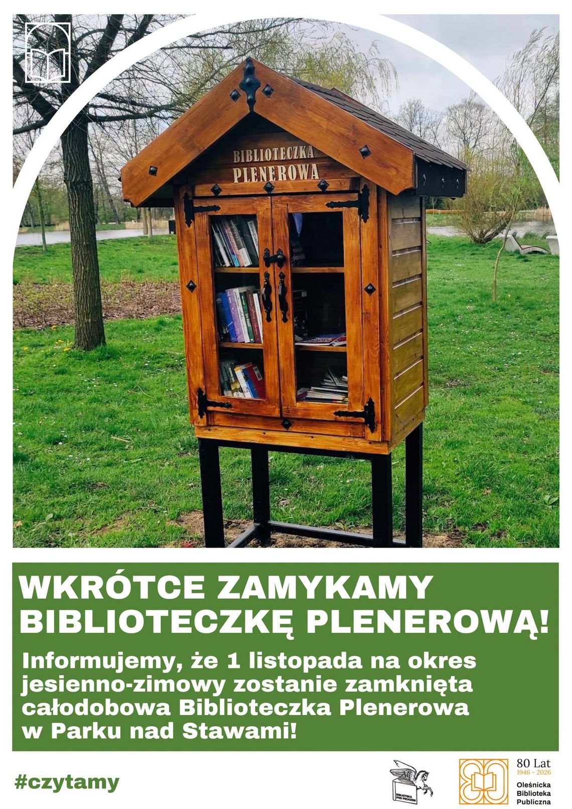 Biblioteczka Plenerowa w Parku Nad Stawami znika na zimę Biblioteczka Plenerowa w Parku Nad Stawami znika na zimę