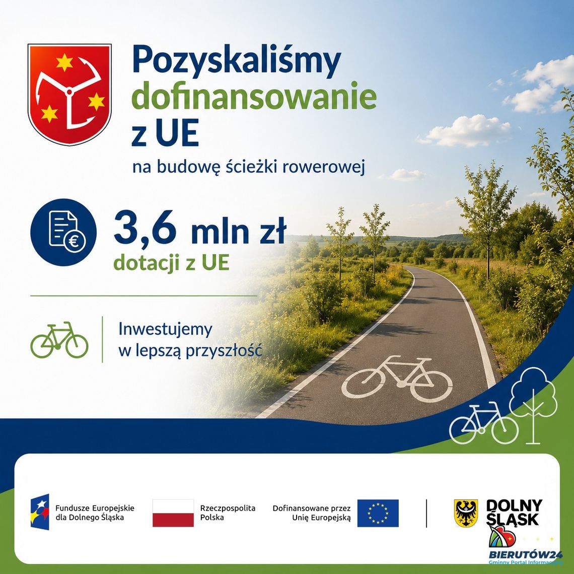 Bierutów z wielką dotacją z UE! Powstanie nowa ścieżka rowerowa za miliony