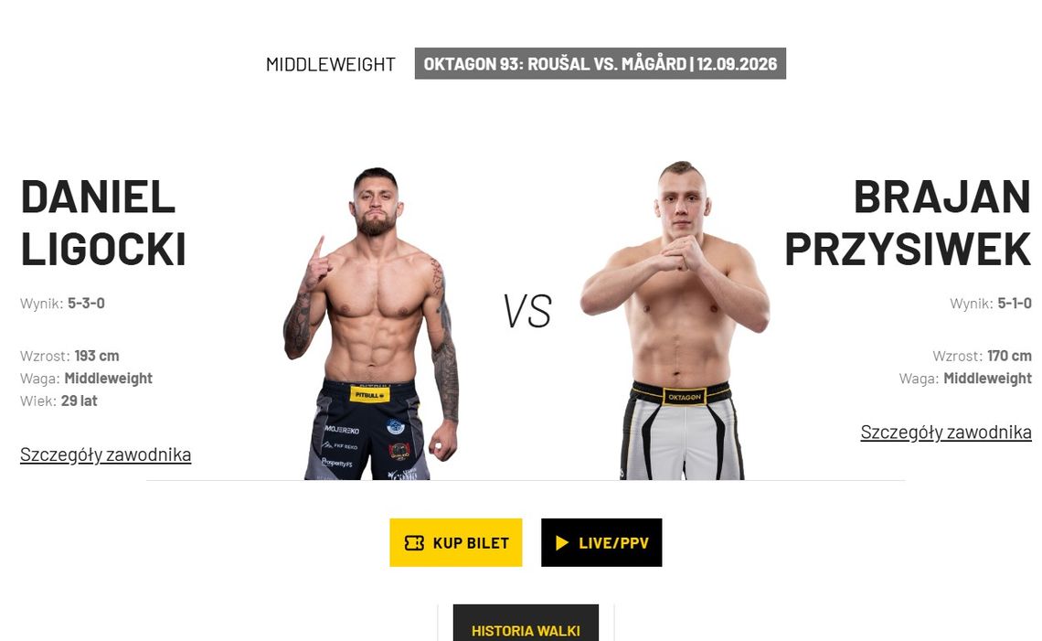 Brajan Przysiwek wraca do klatki OKTAGON. Zmierzy się z Danielem Ligockim Brajan Przysiwek wraca do klatki OKTAGON. Zmierzy się z Danielem Ligockim