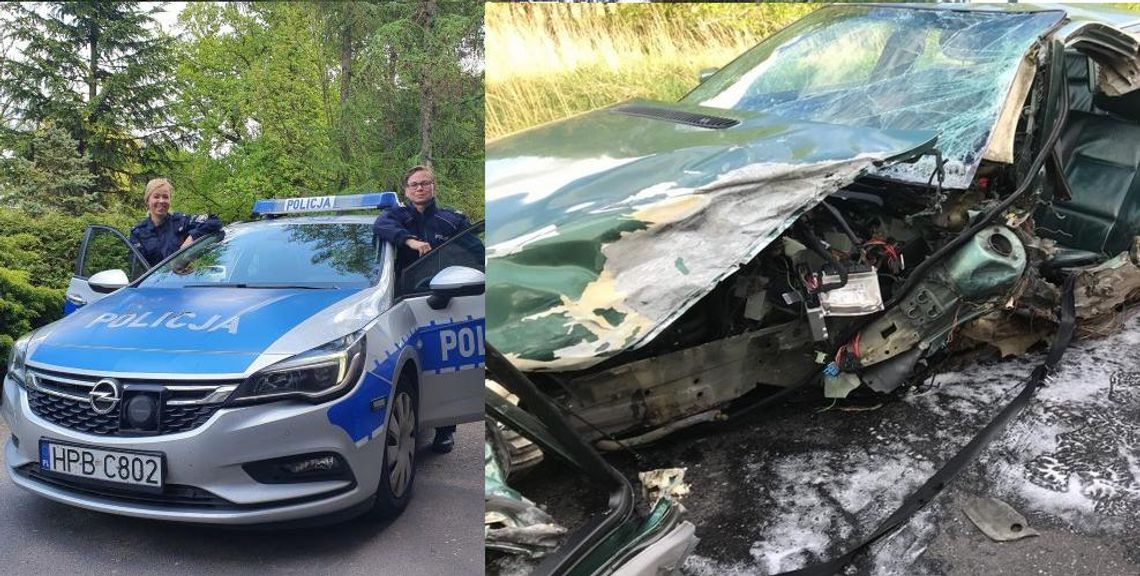Czołowe zderzenie dwóch aut i pomoc policjantek z Sycowa